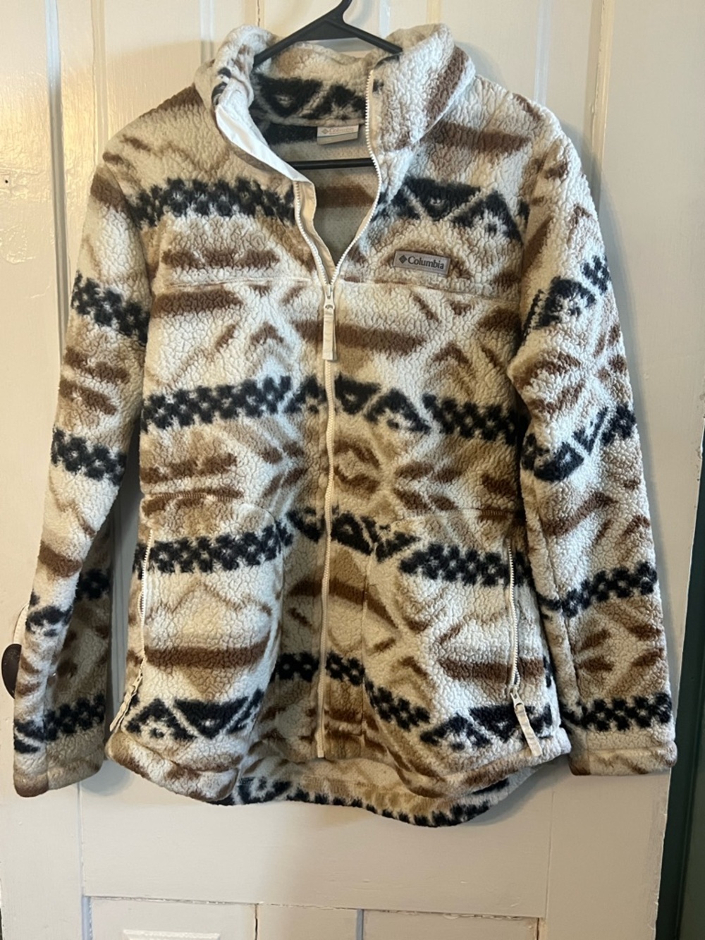 Columbia Cream, Brown & Black Patterned Fleece Jacket